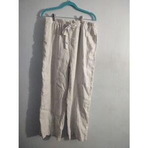 Linen By F&F Pants Women 10 Casual Pockets Drawstring Wide Straight Leg